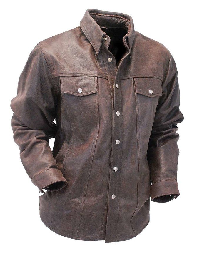 Rich Brown Leather Shirt - Jean Style #MS9011N