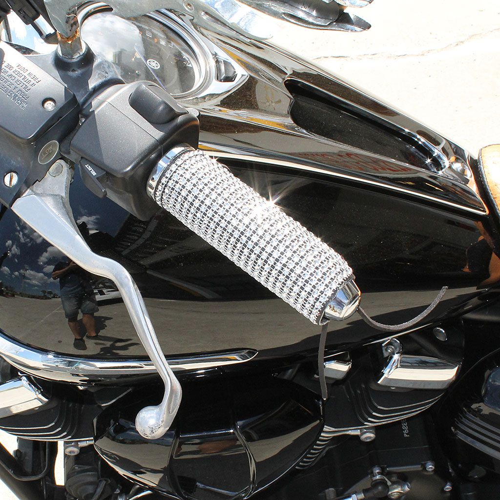 Simulated crystal leather grip covers for motorcycle handlebars.