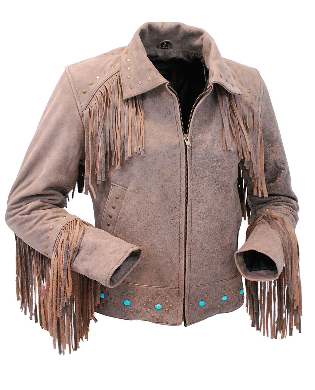 Exclusive brown leather jacket in a western style. 