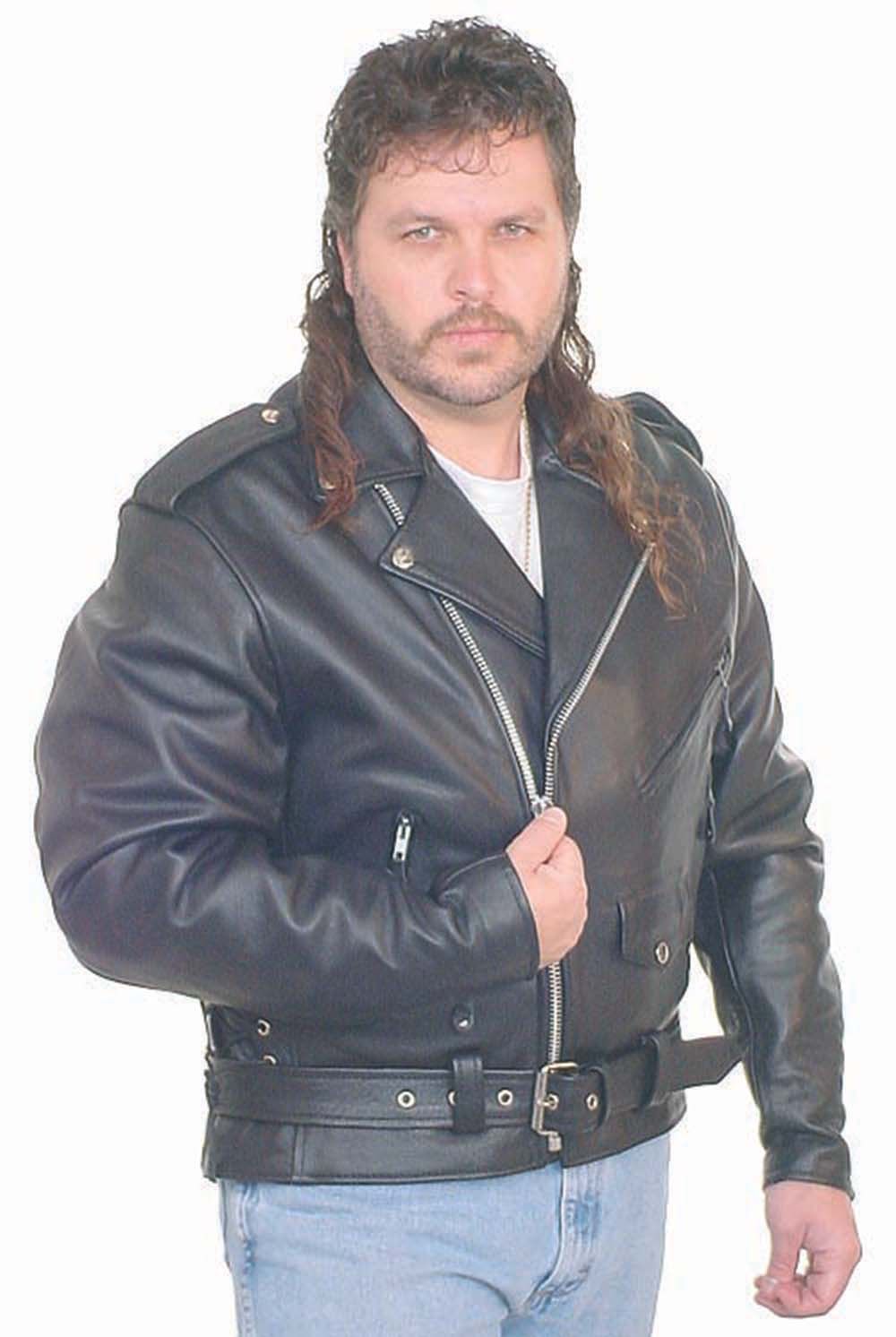 Big and tall motorcycle jacket in a heavy duty buffalo leather.