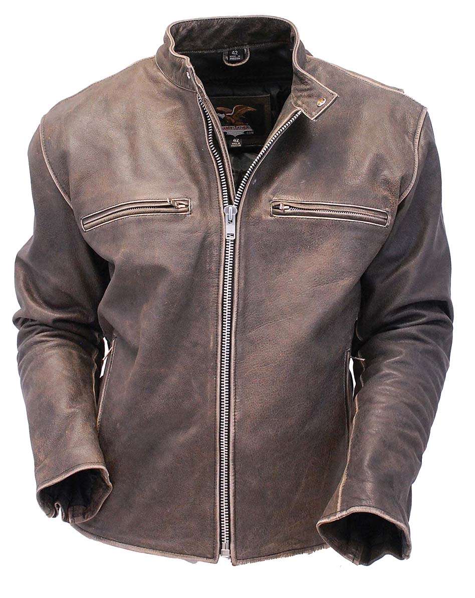 Vintage brown motorcycle jacket in soft buffalo leather.