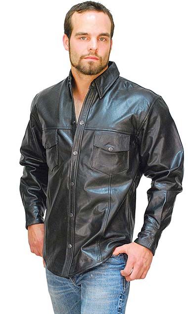 Men's black leather shirt that our most popular with bikers.