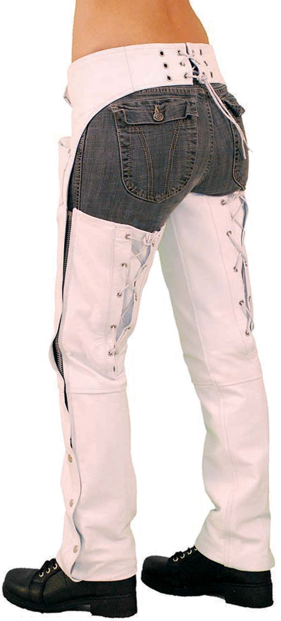 White Leather Chaps W/Adjustable Back & Thigh Lacing