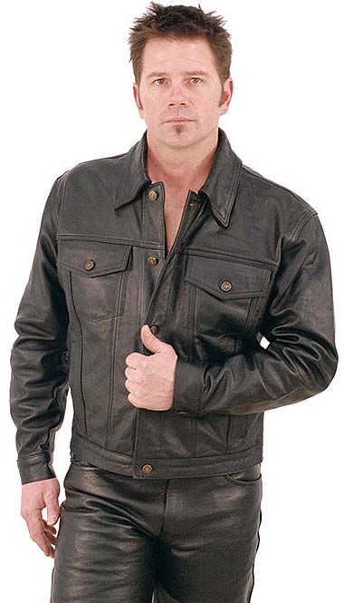 Denim Style Black Leather Jacket