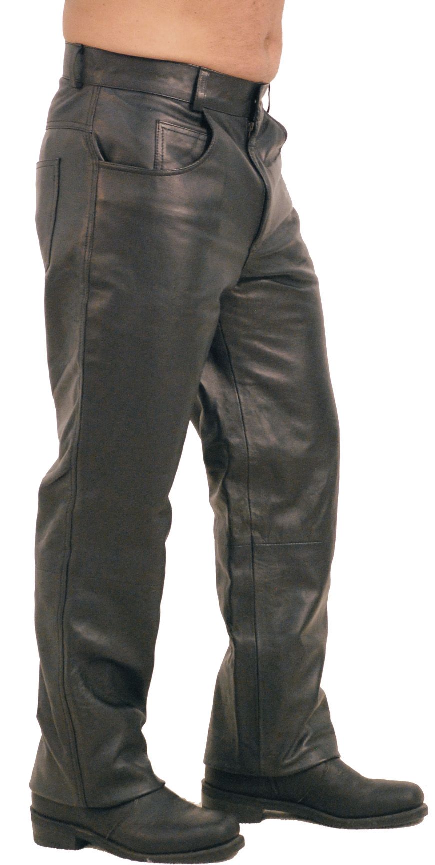 Men's premium five pocket soft lambskin leather pants.