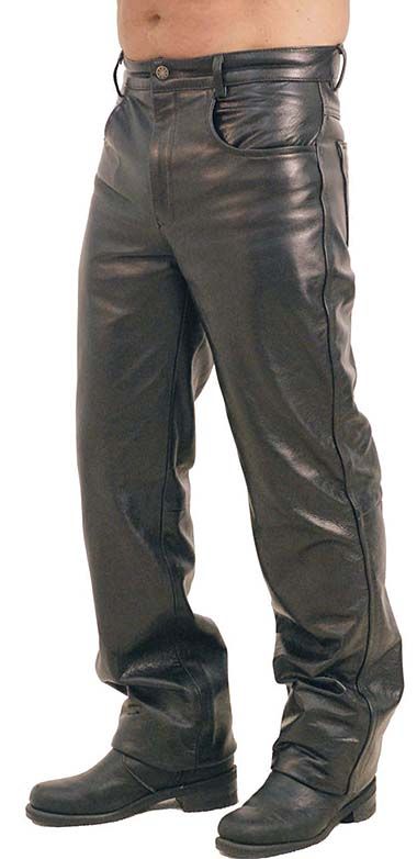 Black leather pants for men in premium medium weight buffalo leather.