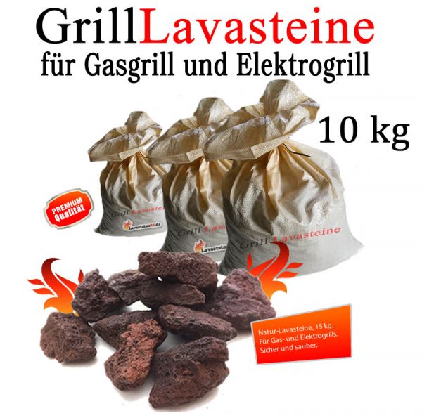 10 kg Grill Lavasteine für Gasgrill -Elektrogrill (1,49 € pro kg)