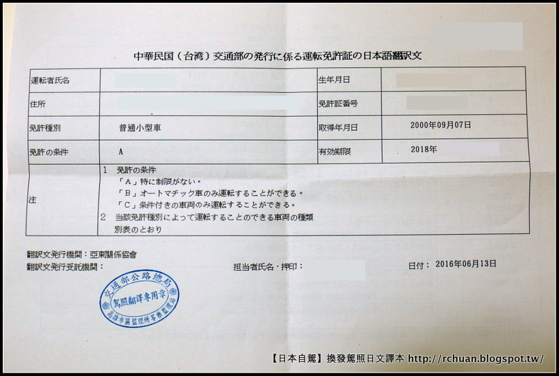 【日本自駕】換發駕照日文譯本 - 我的世界轉轉轉