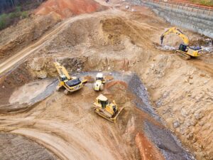 Vehicles of mining service companies in Mexico operating at a site