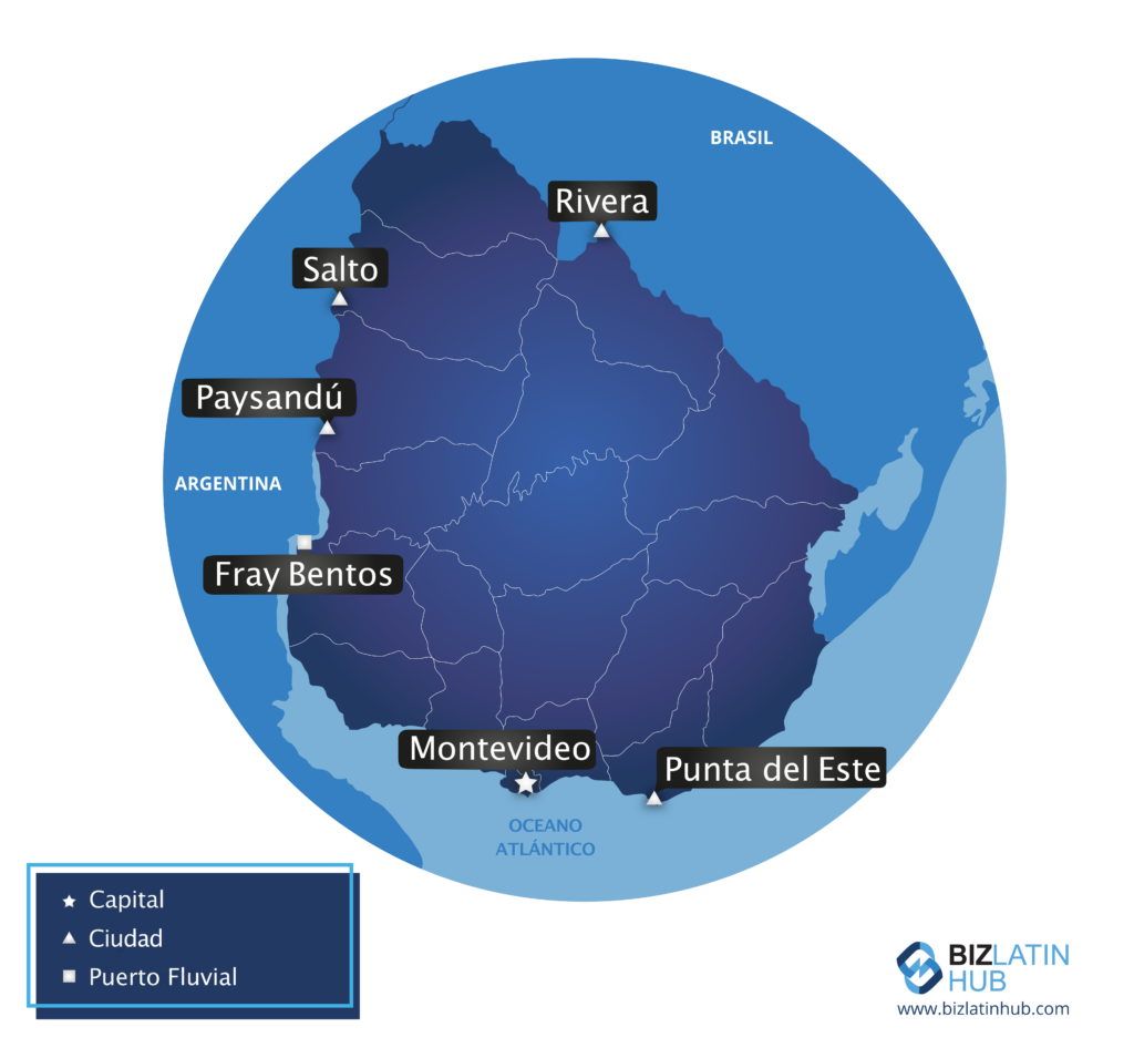 Un mapa de Uruguay, donde puede agilizar su negocio externalizando los servicios de back office