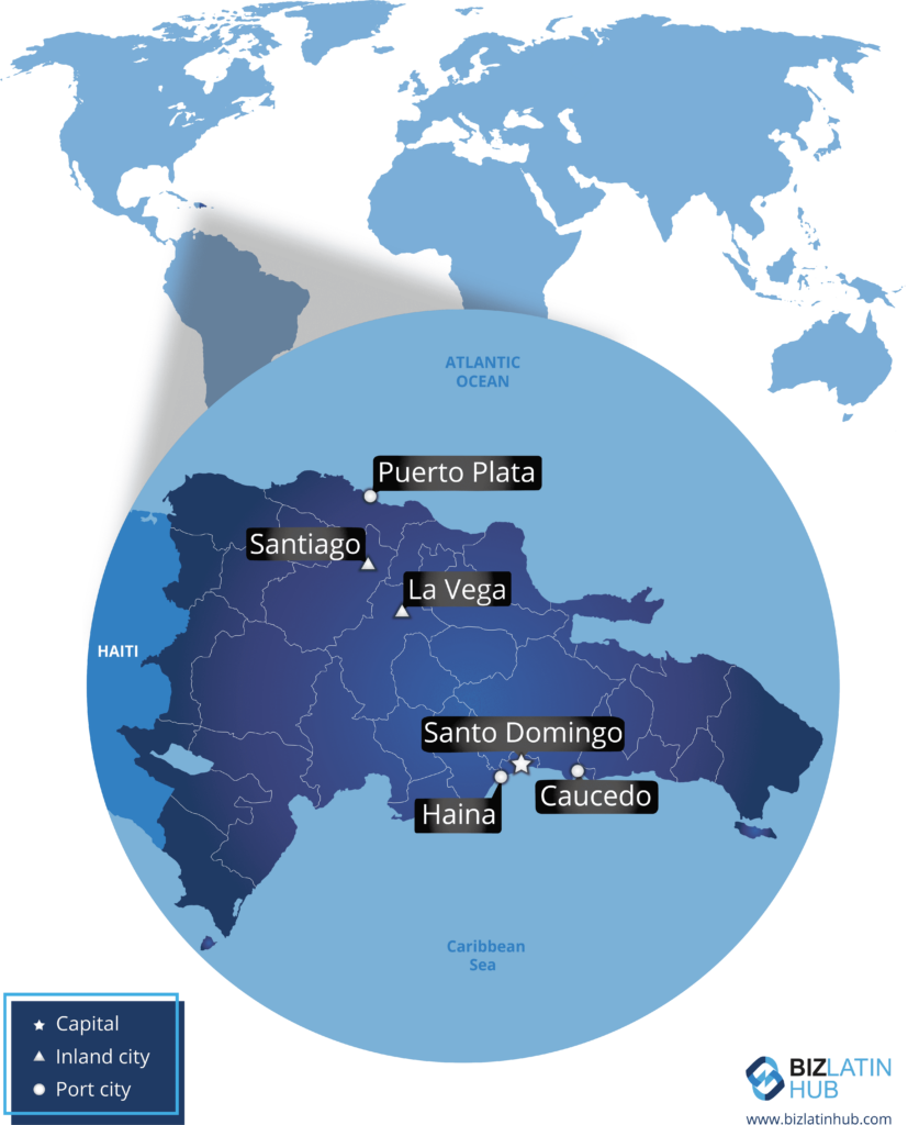 A map of the Dominican Republic and some of its main cities, where you may be interested in payroll outsourcing