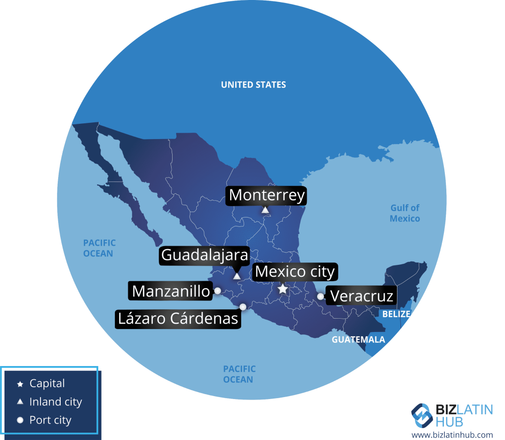 A Biz Latin Hub map of Mexico, to accompany article on financial regulatory compliance