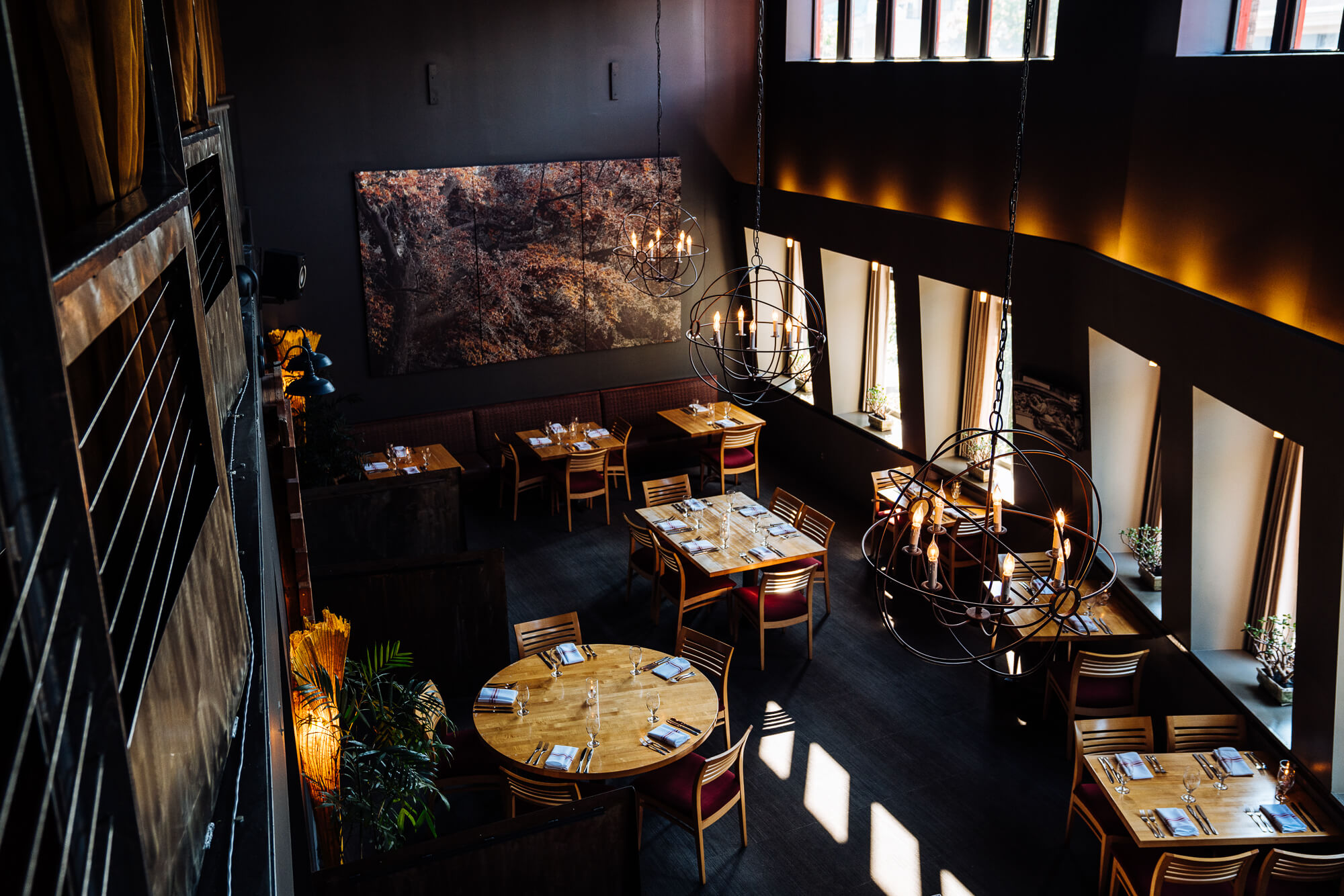 intimate main dining room at the market place asheville