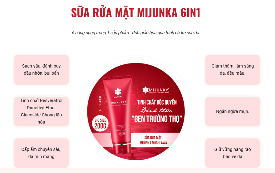 Công dụng 6 trong 1 của sữa rửa mặt Mijunka