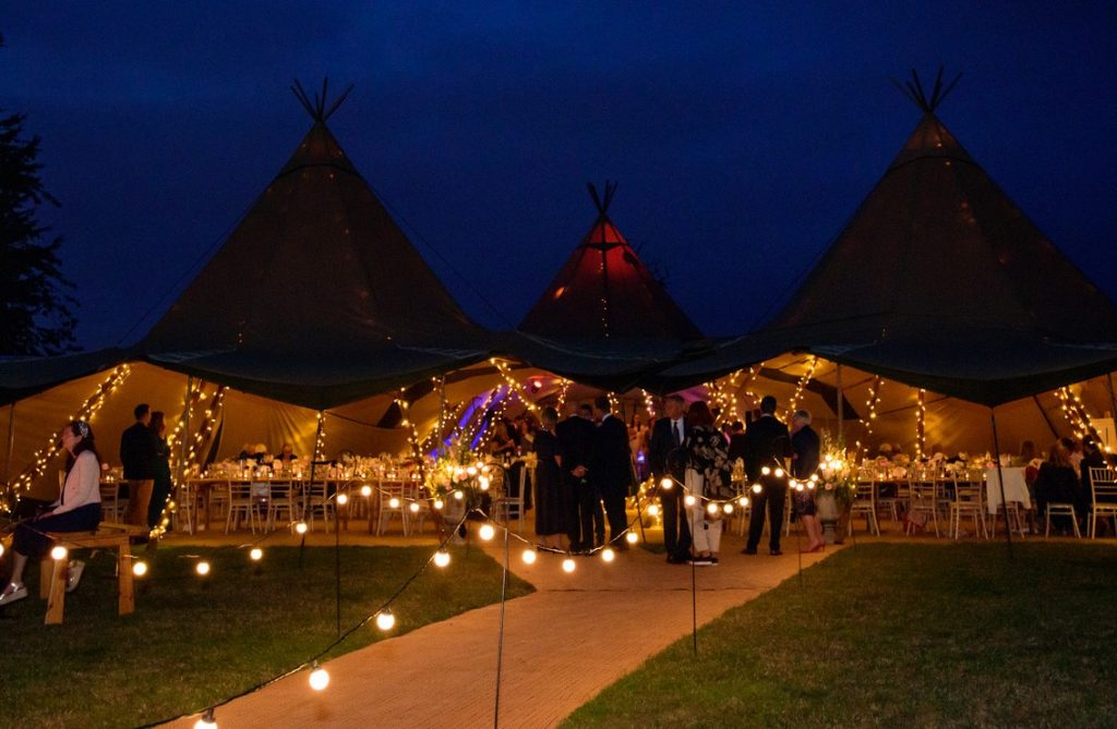 Evening tipi reception at Monkton Barn, Marlow - Monkton Barn Estate - Photo by Wendy Aldiss