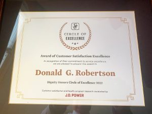 A close up of the certificate Don Robertson received for his dedication to customer excellence. 