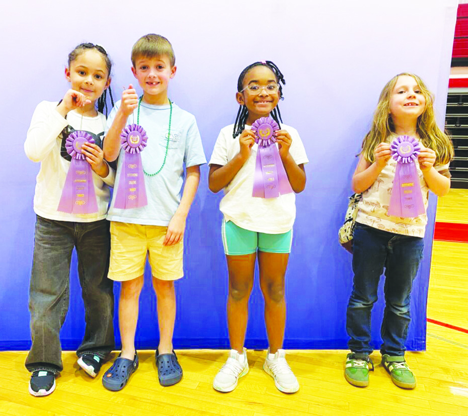 Coach Judy McDonald’s team from Patrick Henry Elementary was made up of first- and second-grade students. Their entry-level problem was non-competitive but served as a great introduction to Odyssey of the Mind. From left: Zoe Preston, Kiah Cooper, Emersyn Crockett, Eloise Sharp. Not pictured: Dominic Barker, Piper Cruise, Holden Lewis.