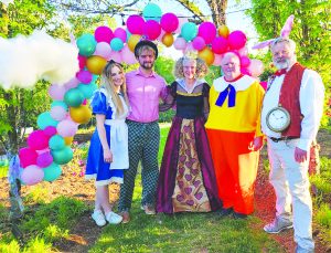 (Left to Right) Lucy Shumate, Walter Thompson, Laura Thompson, Howard Huff, John Thompson dress in costume for High Tea.