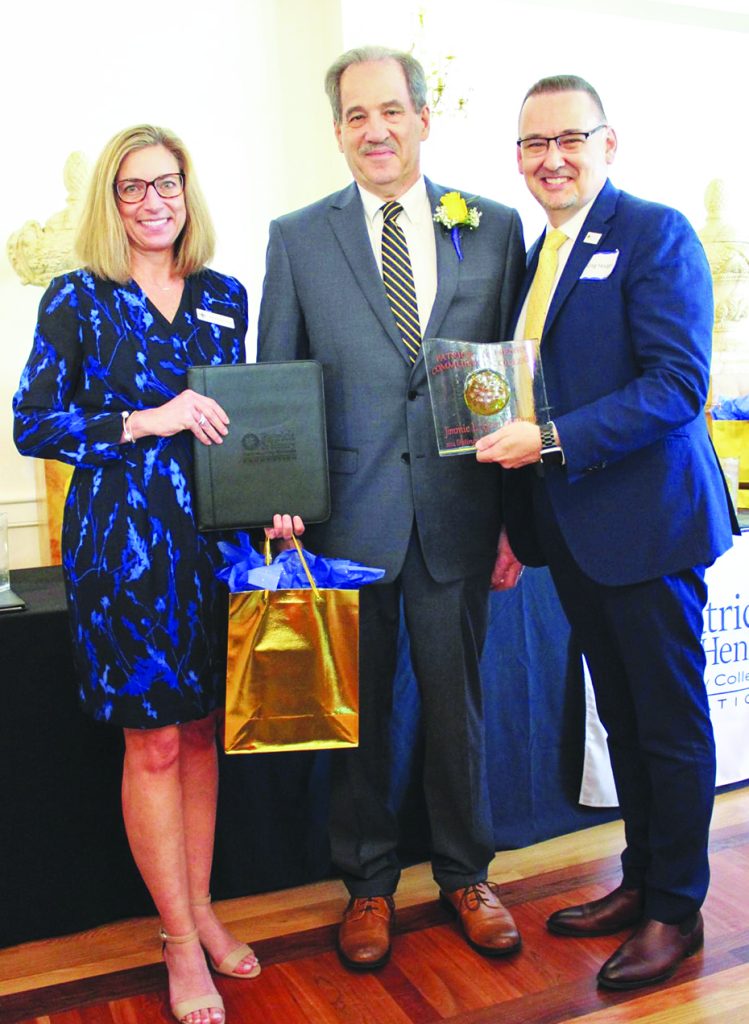 Jim Adams (center) is pictured at the awards banquet with P&HCC President Dr. Greg Hodges and Tiffani Underwood, executive director of the P&HCC Foundation.