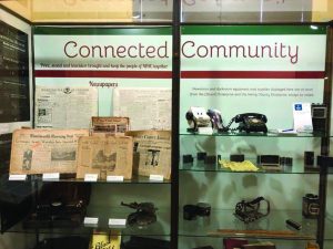 Connected Community: The "Connected Community" exhibit at the MHC Heritage Museum is about all the ways people stay in touch — including local newspapers, radio, TV and company newsletters. It also showcases media and business equipment that was used years ago — such as a unique typewriter that requires the user to type not across the page horizontally, but down the paper vertically, one letter at a time.