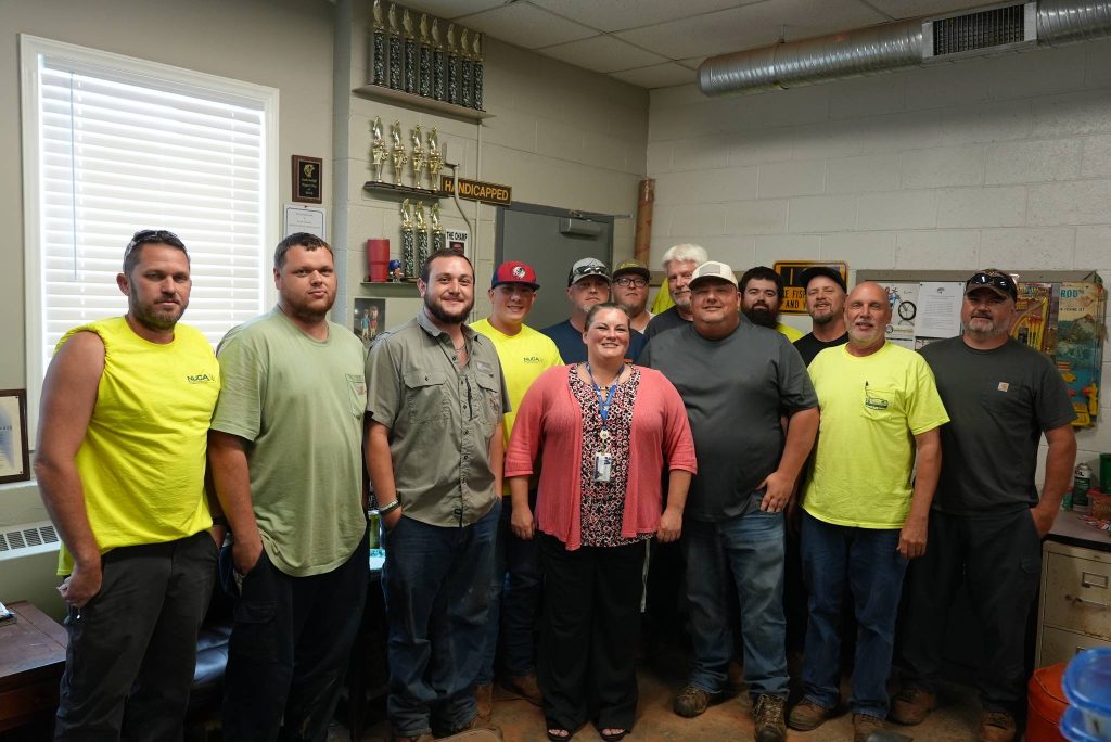 Several members of the city’s Water Resources Department are pictured left to right: Randy Belcher, Water Resources Utility Maintenance Worker; Cody Gilley, Utility Locator; Jackson Mullins, Water Resources Utility Maintenance Worker; Dillon Johnston, Water & Sewer Maintenance Work Coordinator; TJ Dunbar, Crew Supervisor; Mandy Muse, Water Resources Utility Maintenance Worker; Jesse Turner, Water Resources Utility Maintenance Worker; Alan Pruitt, Water Resources Utility Maintenance Worker; David Johnston, Water Resources Utility Maintenance Worker; Landis Griffith, Water Resources Utility Maintenance Worker; Josh Setliff, Water Resources Utility Maintenance Worker; Gary Setliff, Crew Supervisor and Ricky Hundley, Crew Supervisor.