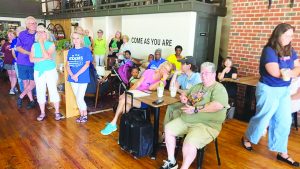 Several waited for the arrival of incumbent Sen. Tim Kaine, who visited Martinsville on Tuesday.