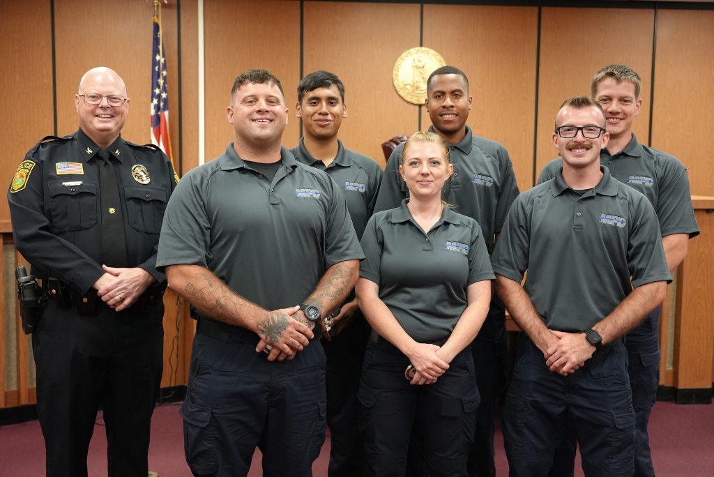 New Martinsville Police Officers were sworn in Monday: Ryan O’Hara, Matthew Huxley, Dakoda Harmon, Christina Frick, Khalil Morris, and Joel Hernandez. Police Chief Rob Fincher is pictured on the left.