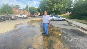 John Mahan, a resident of Northview Garden Apartments, talked to media representatives Thursday. 