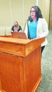 Dr. Amy Blake-Lewis addressed the Henry County School Board this summer. 