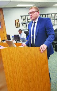 Ben Wilson, associate vice president at Davenport & Company LLC, presented information about the city’s financial status at a meeting Tuesday. 