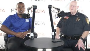 Martinsville Police Chief Robert “Rob” Fincher (right) appeared on the first episode of The Behind the Badge podcast series and discussed new school zone speed monitoring systems with Kendall Davis (left), the city’s PIO. The podcast is available on the City of Martinsville’s social media page.