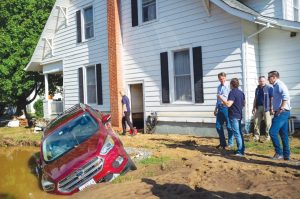 Gov. Glenn Youngkin assesses storm damage caused by Hurricane Helene in Damascus, Virginia on September 28.