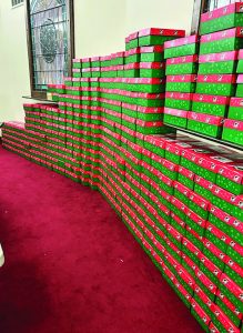 Shoe boxes packed at a local church. (Contributed) 