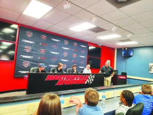 Speedway President Clay Campbell, along with drivers Bayley Currey, Matt Mills, and Matt Gould, answer students' questions.