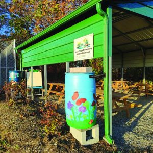 Outdoor classroom at Snow Creek Elementary with rain barrels. (Photos by DRBA)