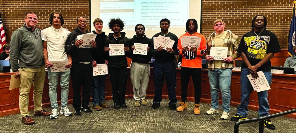 The Henry County School Board recognized the Magna Vista High School Football Team and Bassett High School Band of Distinction, Virginia Marching Band Cooperative Class 5 State Champions.