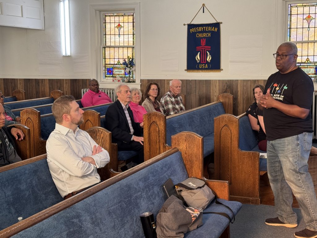 Rev. Kelvin G. Perry welcomed participants to a conversation on food access at Grace Presbyterian Church this past Saturday.