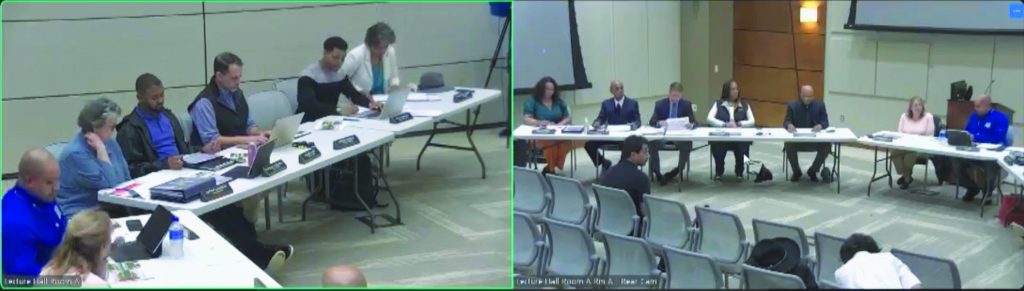 Members of Martinsville City Council (left) held a joint meeting with the Martinsville City School Board on April 7 to hear the proposed school budget.