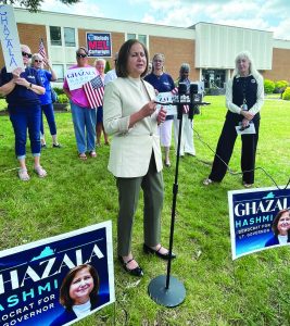 Sen. Ghazala Hashmi addressed constituents in Martinsville.