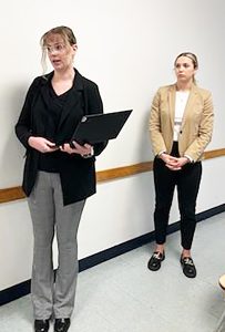Energix Project Development Analyst Danielle Corsan (left) and Project Development Analyst Gracyn Draney answered questions at the Planning Commission meeting.