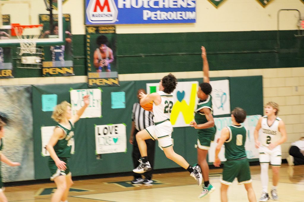 Easton Harris flies toward the basket.
