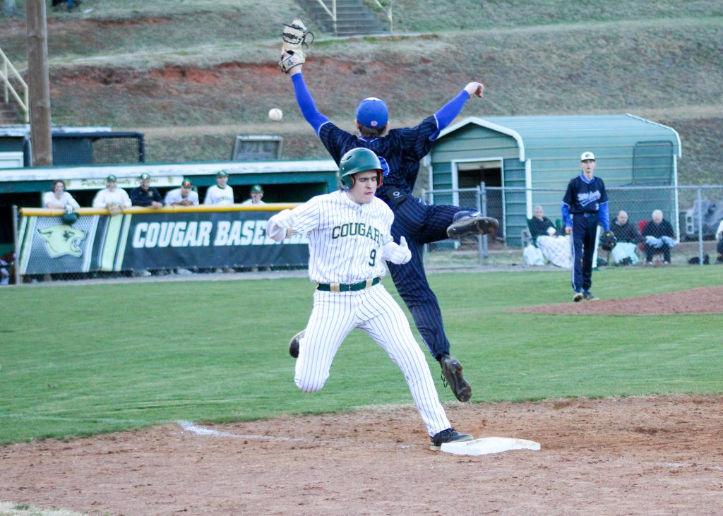 Easton Harris beats the throw to first.