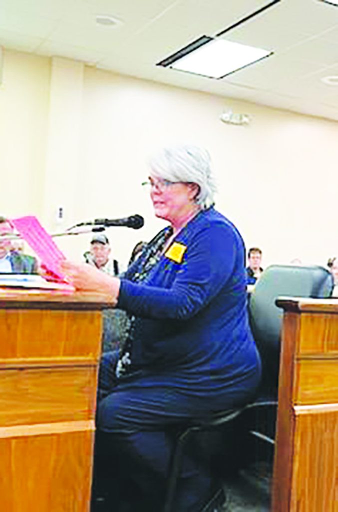 Denise Stirewalt, a former board member, used her time to finish Trena Anderson’s comments.