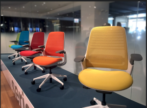 Apex Mills 3D technical spacer fabrics are used in Steelcase chairs for cushioning and durability.