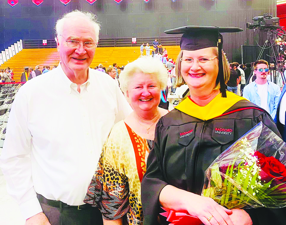 Lisa Allen received a scholarship award from the Red Bank Ruritan Club in Claudville. She earned a Master’s Degree from Radford University. She is pictured with Mr. and Mrs. Tom Bishop.