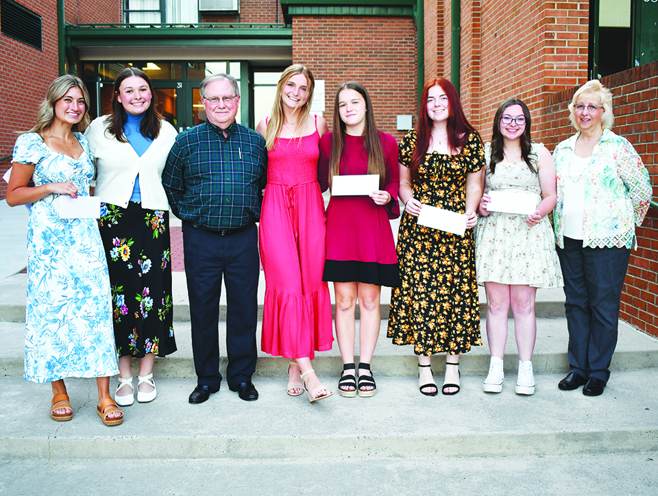 PCHS Class of 75- Kylee Joyce, Maria Turner, Presenter Rickie Fulcher, Lauren Fulcher, Dakota Ashworth, Emily Trent, Cheyenne Clifton, Presenter Della Fulcher.