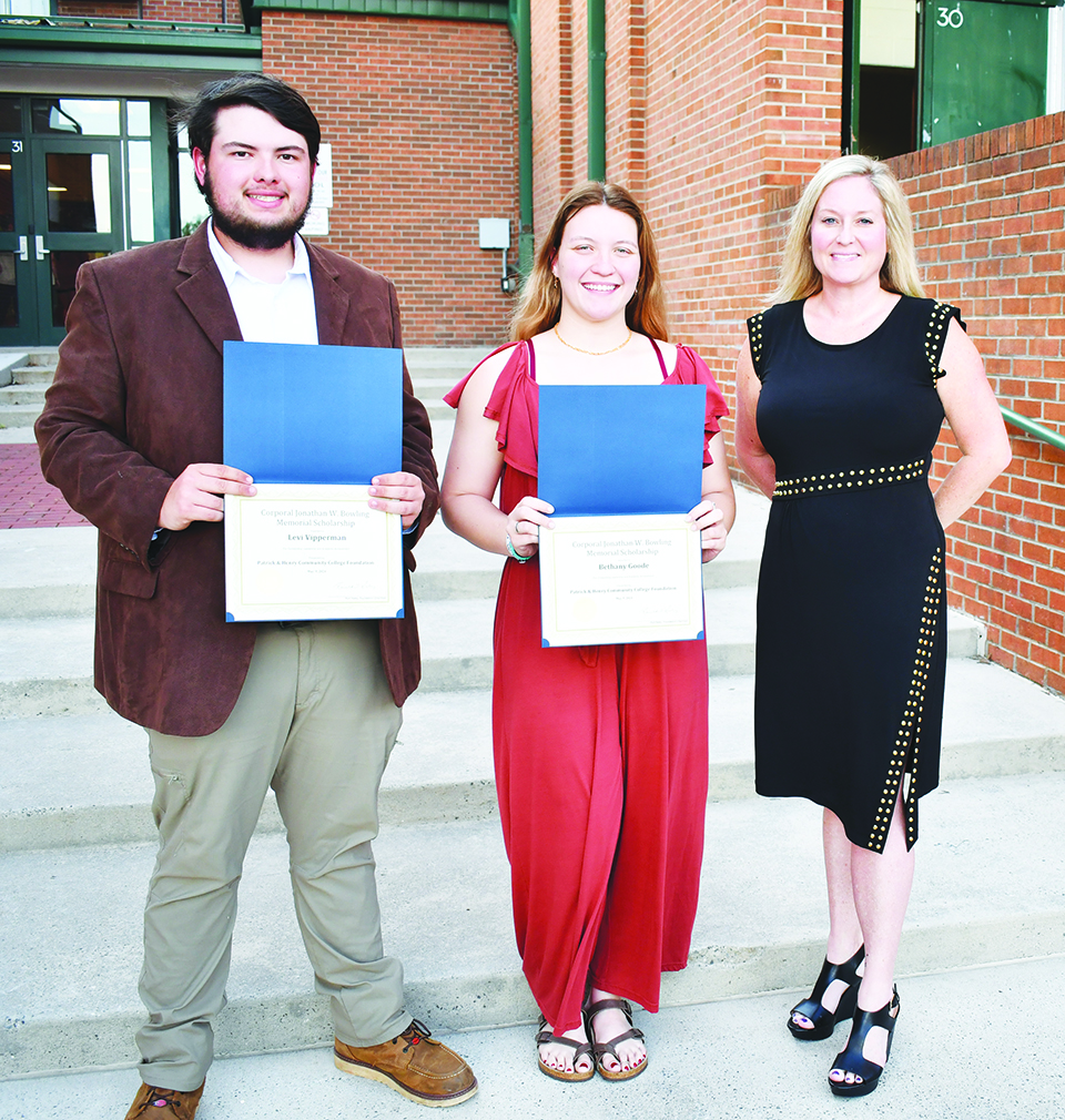 Corporal Jonathan W. Bowling Memorial Scholarship - Levi Vipperman, Bethany Goode, Presenter Courtney Williams