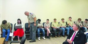 Eight members of Boy Scout Troop #69 attended the meeting in their journey to become Eagle Scouts.