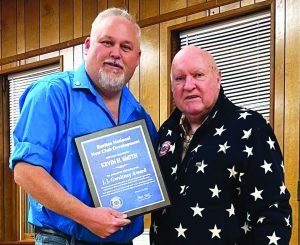Kevin Smith with the J. J. Gwaltney award, presented by Robin Davenport.