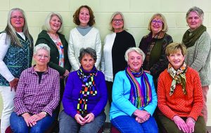 Back row (left to right), back row first – Denise Smith, Suzanne Hutchens, Eva Hopkins, Linda Wilson, Betty Kirkpatrick, Barbara Pendleton. Front row: Diane Ross, Peggy Rogers, Janice Woods, and Phyllis Lemke are current members of the present day Stuart Book Club. (Not pictured, Rendy Williams)